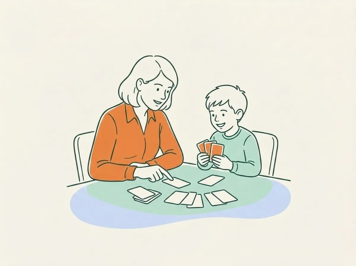 Parent et enfant jouant aux cartes