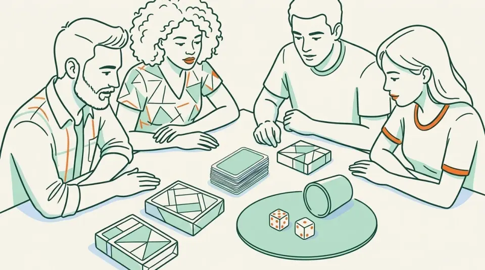 Illustration d'une soirée jeux entre amis autour d'une table
